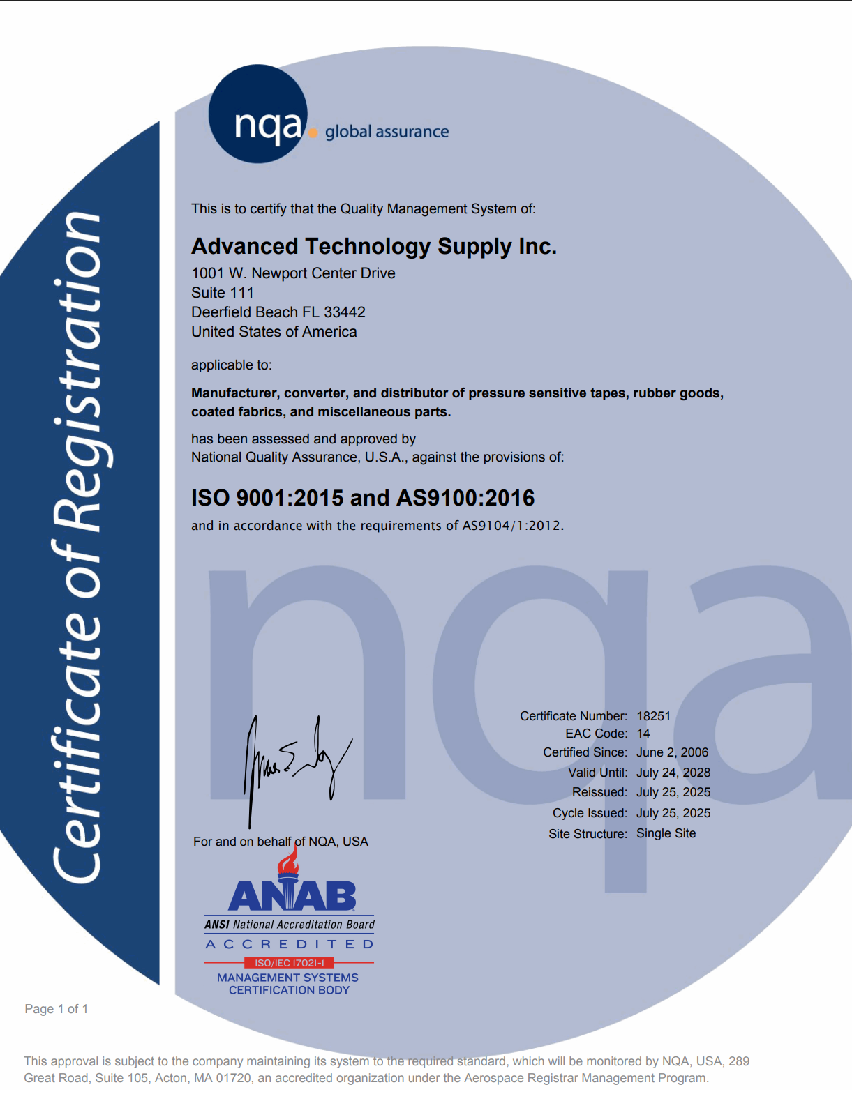 NQA - ISO 9001:2015 and AS9100:2016 Certified